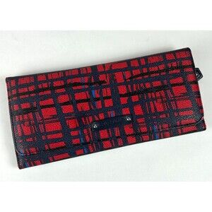Vera Bradley Red Black Graphic Tri Fold Wallet Billfold 8.5" X 4"